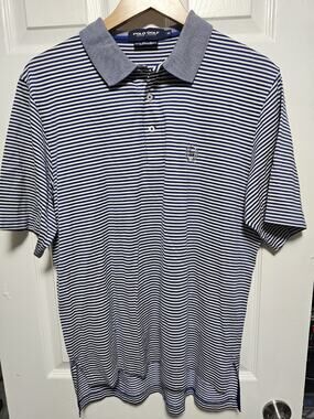 Ralph Lauren Polo Golf Men's Polo Shirt Navy White Stripe Size Medium